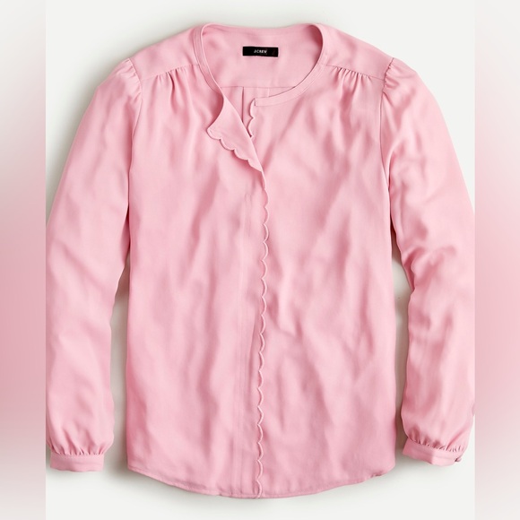 JCrew Long Sleeve Drapey Scalloped Top in Bohemian Rose - Picture 2 of 7